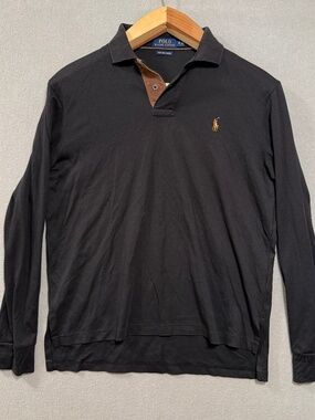 Polo Ralph Lauren Pima Soft Touch Long Sleeve Polo Shirt Black Preppy Men M